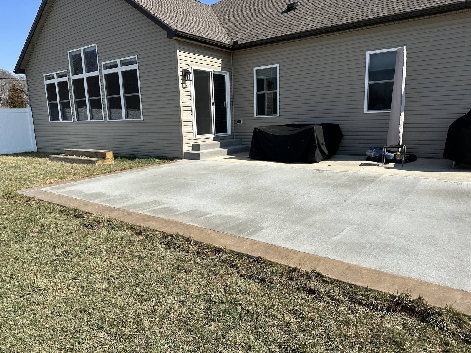 Concrete patio with a crisp saw-cut geometric pattern, Dayton metro area
